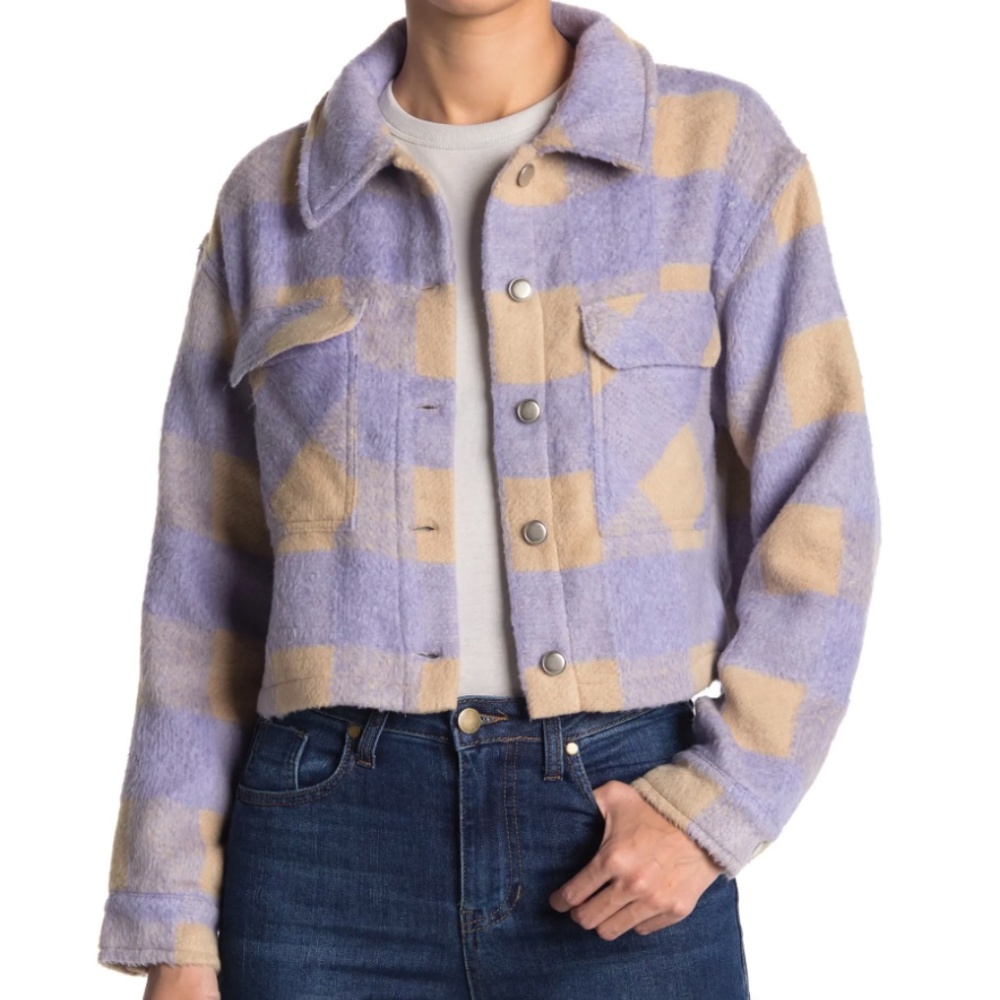 Elodie Purple and Cream Plaid Jacket Size Small